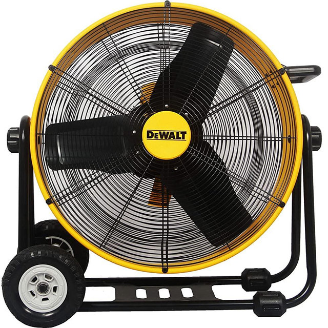 DEWALT DXF-2490 High-Velocity Industrial, Drum, Floor, Barn, Warehouse Fan, Heavy Duty Air Mover with Adjustable Tilt & Large Wheel, 24", Yellow