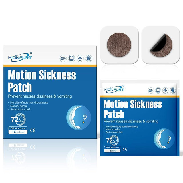 Hionfurt 16ct Motion Sickness Patches – Sea Sickness Patches for Cruise, Car, Airplane, and Other Travel – Non-Drowsy, Effective, Lasts 72 Hours