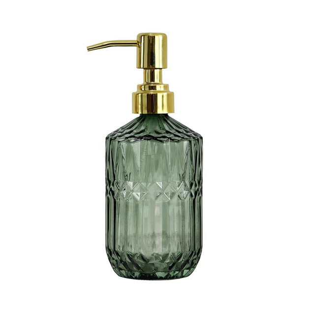 Hzxcuim 18oz Green Glass Soap Dispenser, Refillable Kitchen, Bathroom Thick Glass Soap Dispenser with Golden Rustproof Pump for Dishwashing Liquid, Hand Soap, Lotion, Body Wash (Green-Golden Pump)