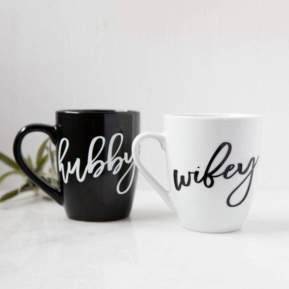 Hubby Wifey Mug Set, Hubby Mug, Wifey Mug, Wedding Gifts, Engagement Gift, Gifts under 20, Birthday, Wedding, Gifts for Her, Newly Wed Gift