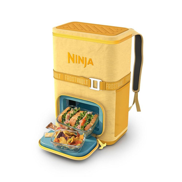 Ninja Backpack Cooler | FrostVault Go 24 Can Soft Cooler | Leakproof Zipper with Built in Can Opener, 2 Ice Packs & Dry Storage Drawer | for Hiking, Camping & More | Daffodil Daze | FF124YL