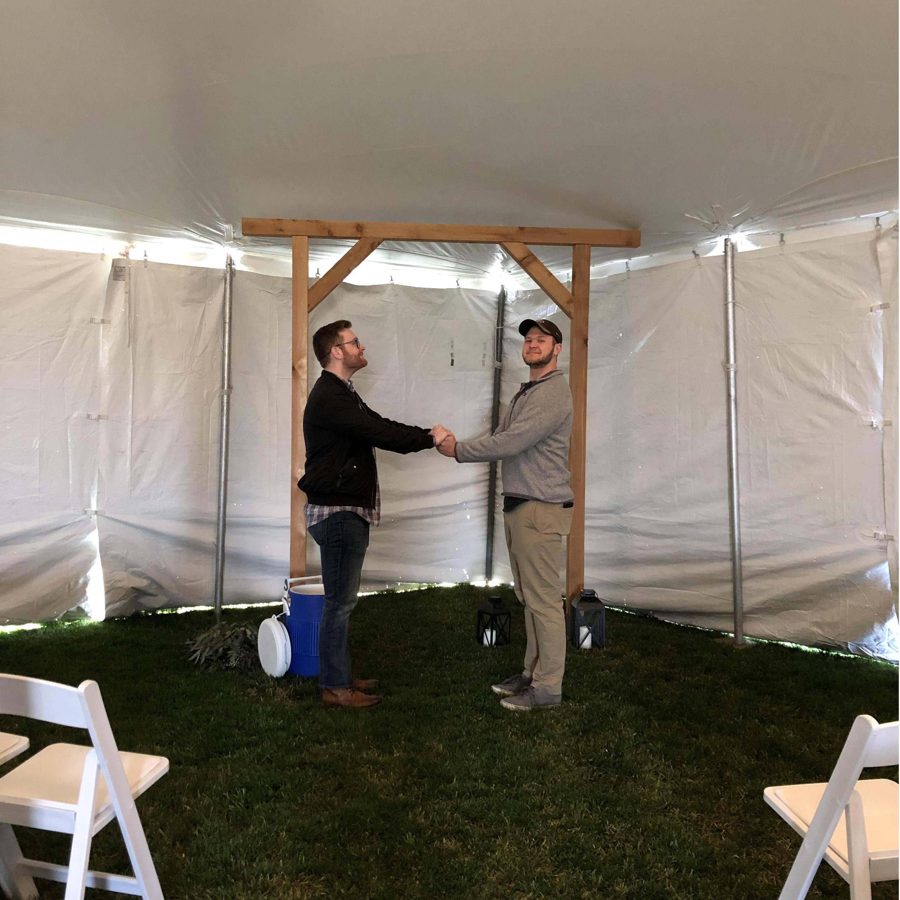 Ian and Best Man, Jordan, at Jordan's wedding in 2019.