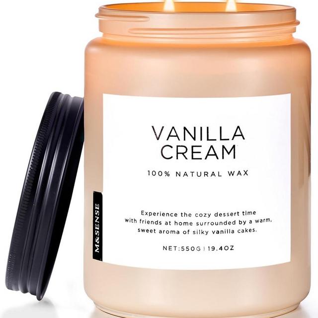 M&SENSE Vanilla Soy Candles, Large 2 Wick Jar Candle 19.4oz, 110 Hours Burning Time, 100% Natural Organic Soy Wax, Relaxing Aromatherapy Scented Candle, Housewarming Gift for Women and Men