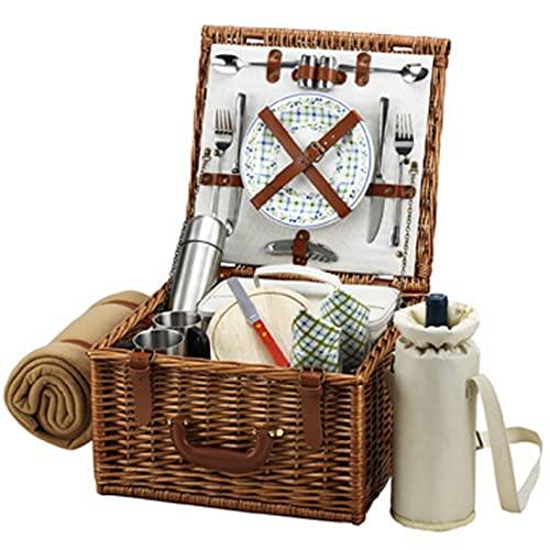 Picnic at Ascot Cheshire English-Style Willow Picnic Basket with Service for 2, Coffee Set and Blanket - Gazebo