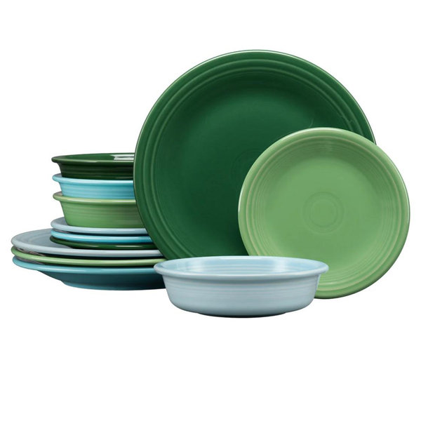 Mixed Aegean Classic Rim 12-Piece Dinnerware Set, Service for 4