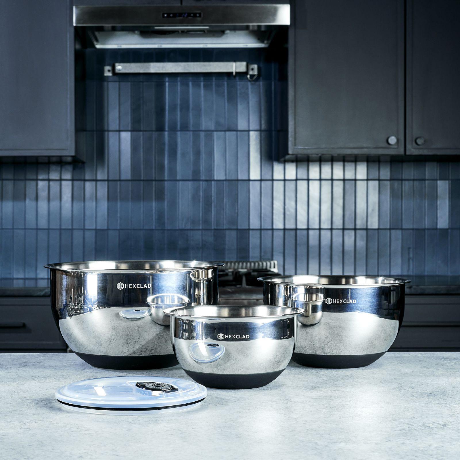 HexClad Hybrid Cookware, Stainless Steel 3-Piece Mixing Bowl Set