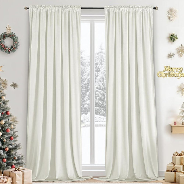 Yakamok Nursery Sunlight Velvet Curtains - Elegant Interior Decoration Large Window Blackout Velvet Drapes for Living Room, 52 x 96 Inches Long, Ivory White, 2 Panels Rod Pocket