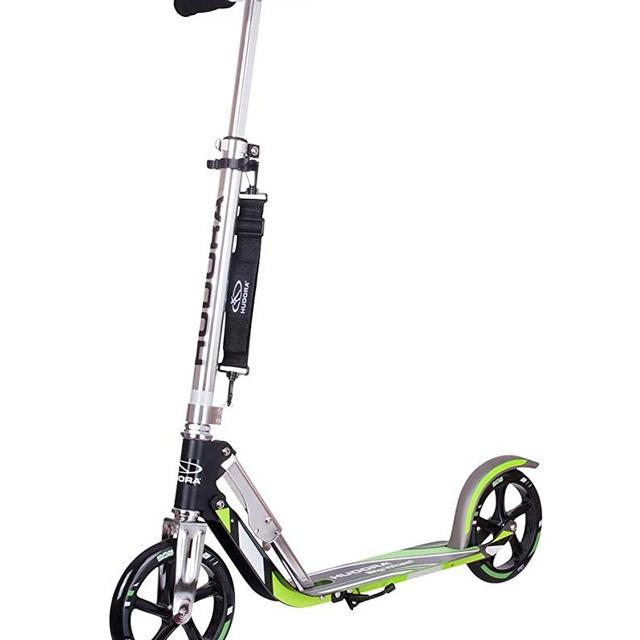 HUDORA 205 Adult Folding Kick Scooter- 2 Big PU Wheels 205 mm, Adjustable Bar,Reinforced Deck
