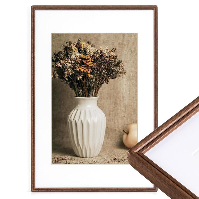 16x24 Poster Frame, Natural Solid Walnut Wood Picture Frame with High Tempered Glass, Handcrafted Rounded Corner 16 by 24 Wooden Frame Matted to 12x18 Photo for Horizontal or Vertical Wall Mounting