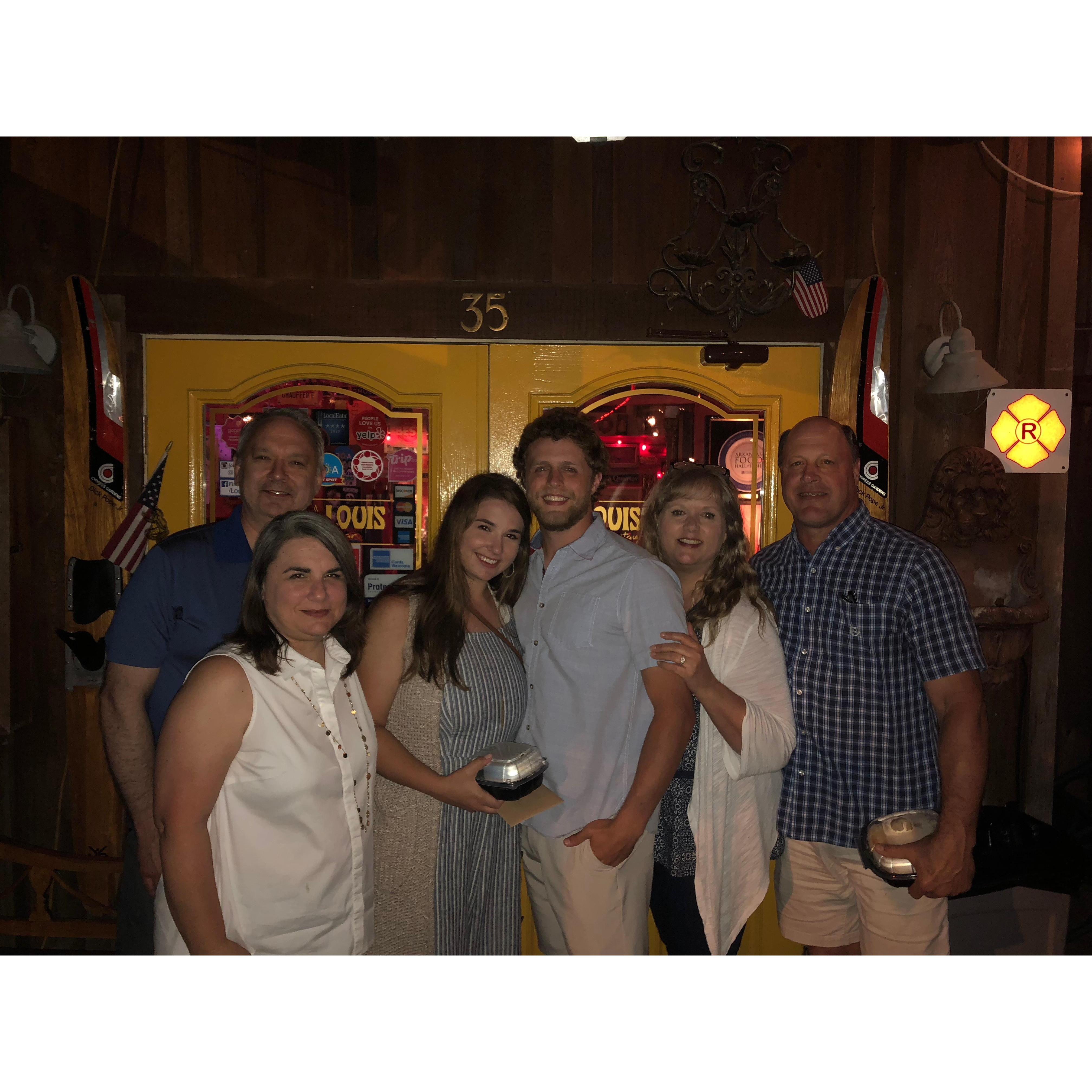 Dinner with parents after getting engaged that morning. So blessed to have these four in our lives!!