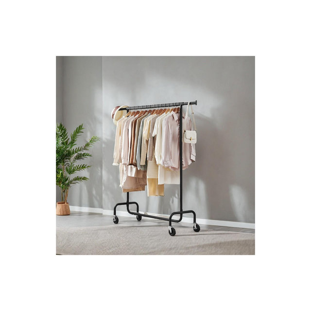 Extendable Hanging Rod Clothes Rack with Wheels Heavy-Duty Garment Rack Freestanding Clothes Rack for Hanging Clothes Black