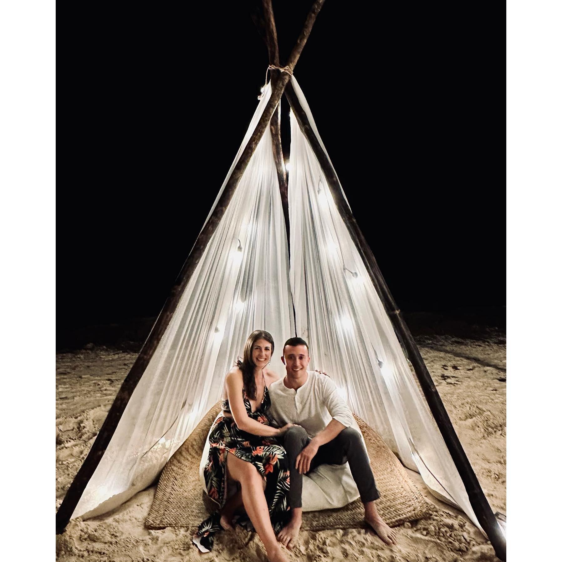 Cancun beach bonfire