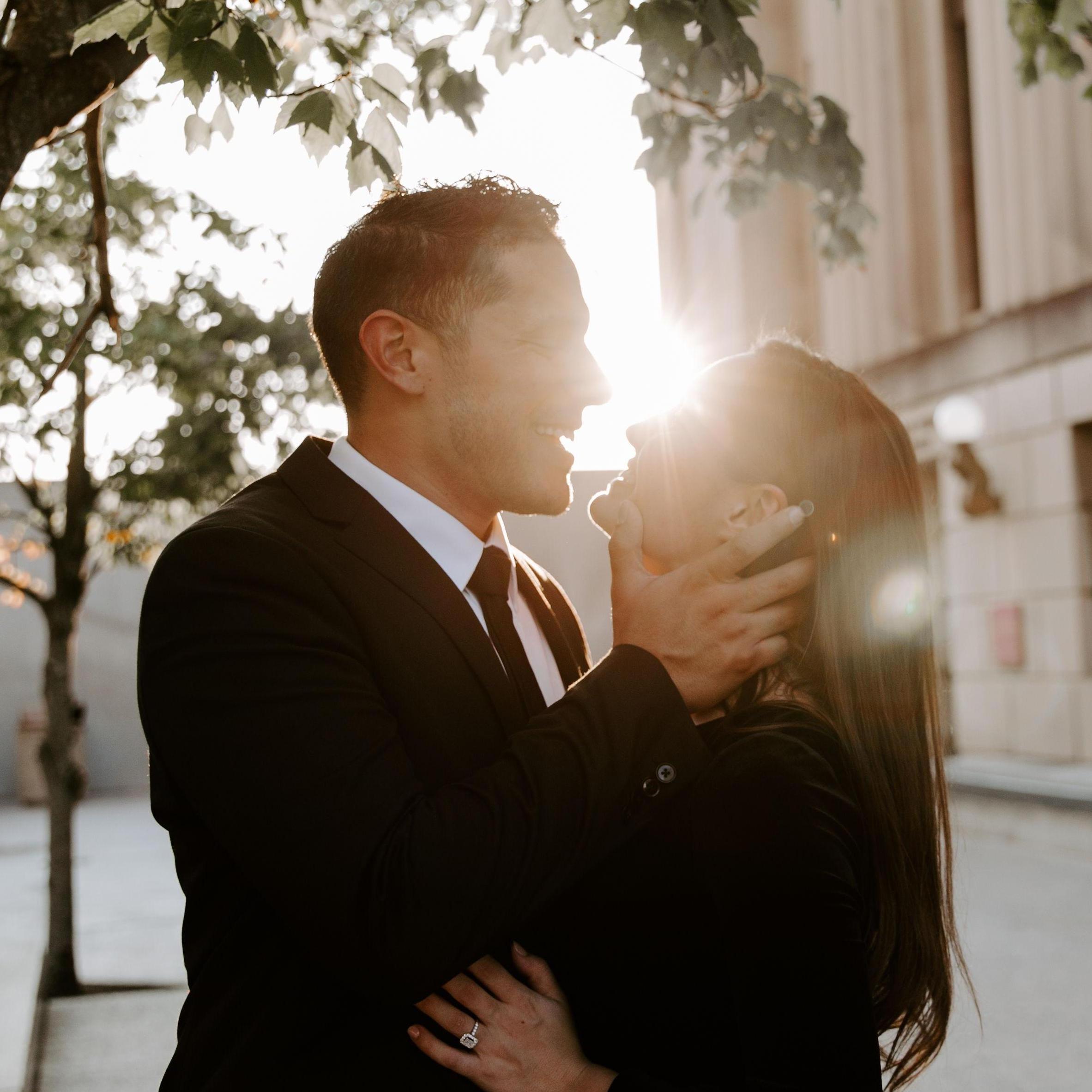 Sunshine, velvet dresses, and suits don't mix, but they tolerated it well for this picture!