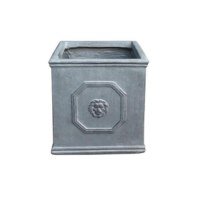 Kante RF0172B-C80451 Lightweight Classic Square English Style Lion Head Planter, Antique Gray