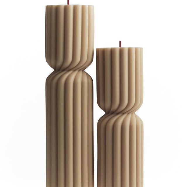 LAWA Spiral Spire Candle - Large Beautiful Handmade Pillar Scented Soy Wax Elegant Bubble Aesthetic Candle Housewarming Gift Home Room Shelf Decor Idea White (Set of 2, Sandstone)