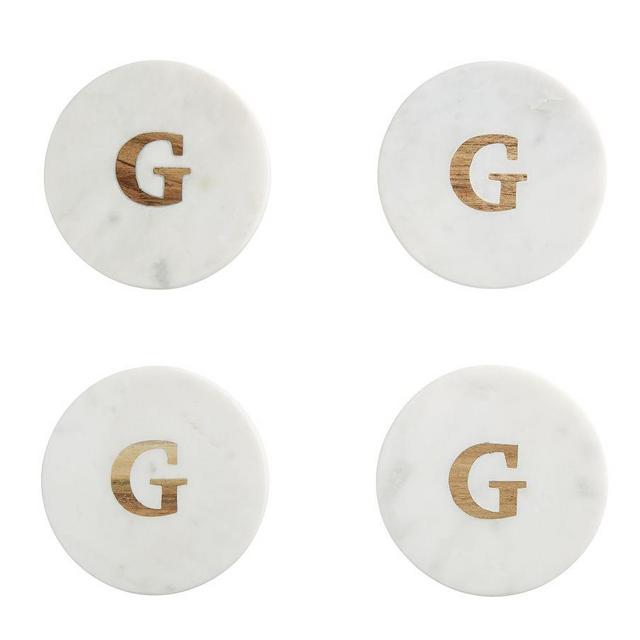 Alphabet Marble & Wood Coasters, Set of 4 - G