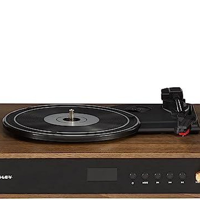 Crosley CR7019A-WA Alto 3-Speed Turntable Shelf System with Bluetooth, FM Radio, and Matching Stereo Speakers, Walnut