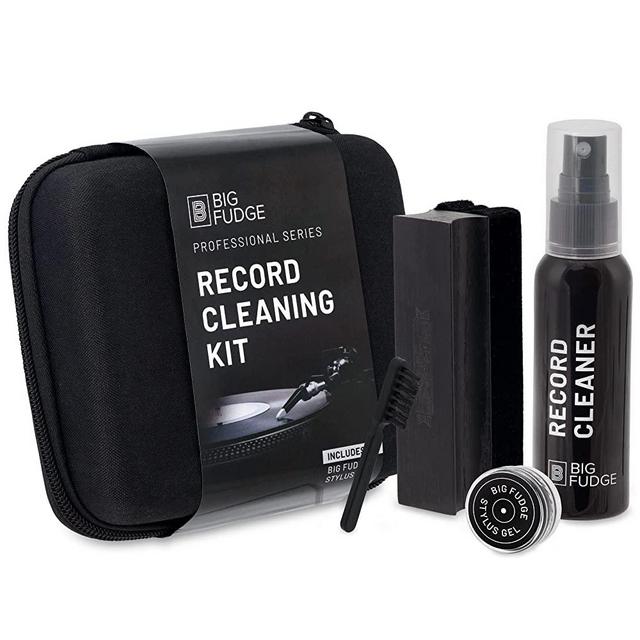 Big Fudge Professional Series Vinyl Record Cleaning Kit - 5-in-1- Includes Velvet Vinyl Cleaner Brush, Cleaning Fluid, Stylus Gel, Brush for Velvet, Padded Storage Case