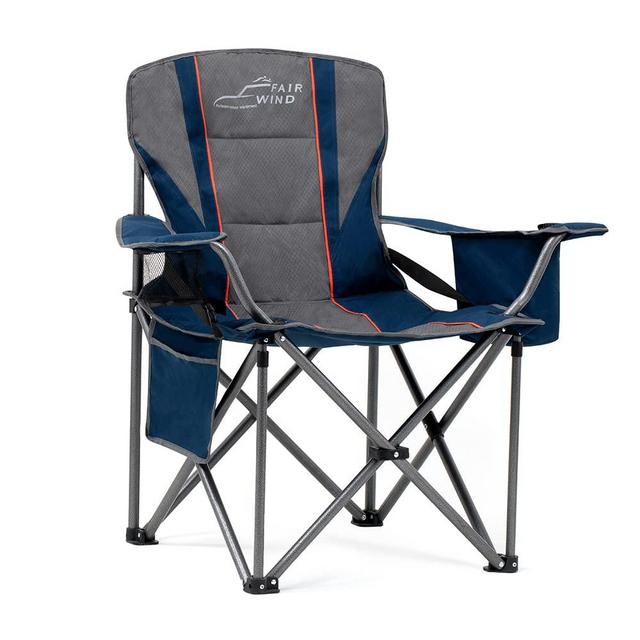 FAIR WIND Oversized Fully Padded Camping Chair with Lumbar Support, Heavy Duty Quad Fold Chair Arm Chair with Cooler Bag - Support 450 LBS