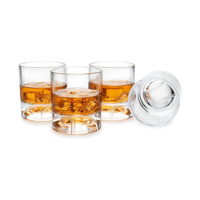 The Wine Savant Baseball Whiskey Glasses, Set of 4
