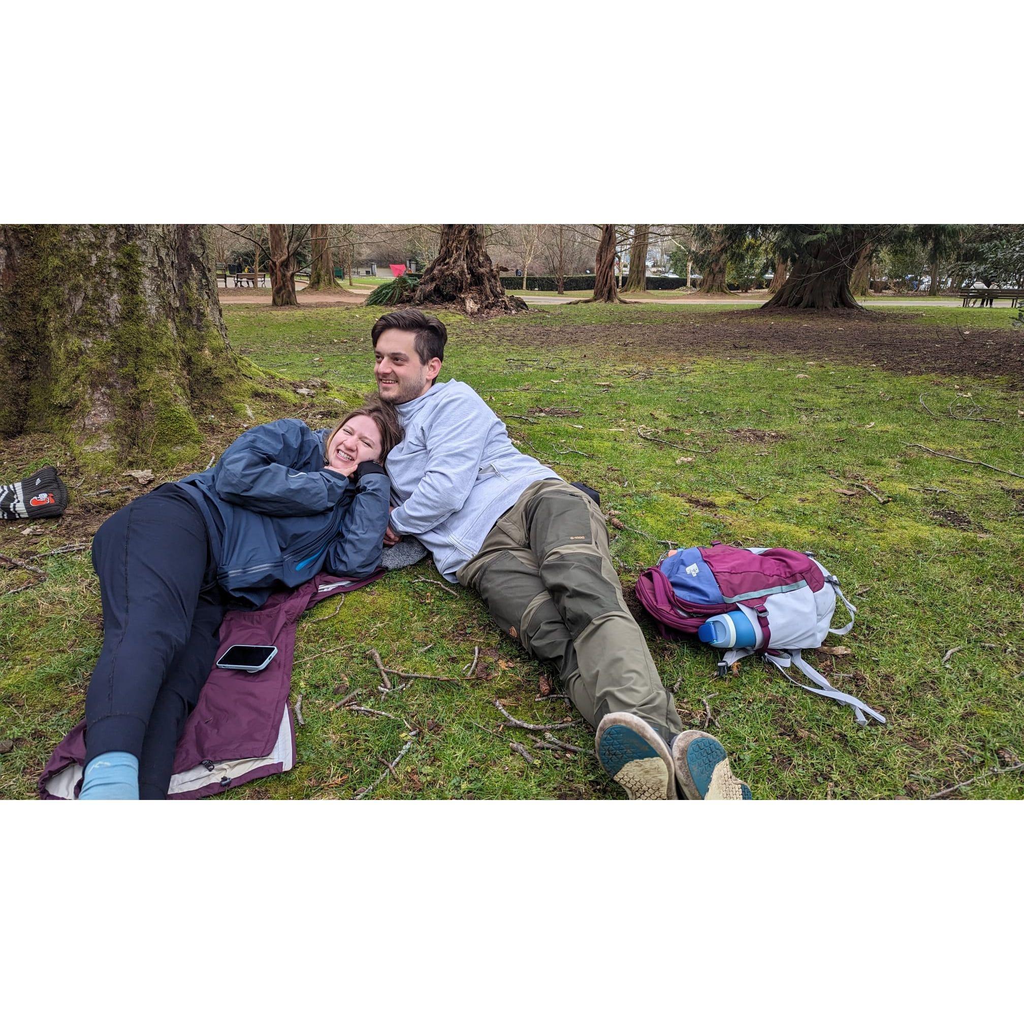 Chilling in Stanley Park with Zahura and Siavash. Vancouver, BC - February 2024.