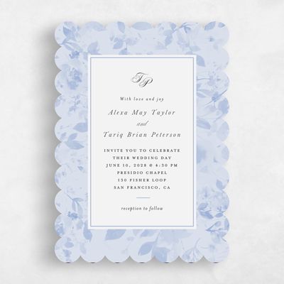 Blue Scalloped Wedding Invitation - Hermine Portrait