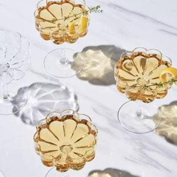 Khen Vintage Wavy Flower Coupe Glasses, Set of 4