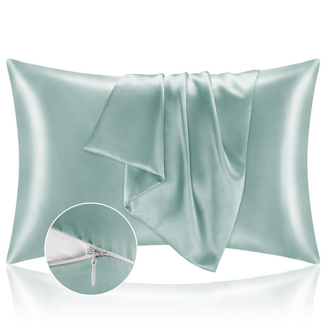 BEDELITE Satin Pillowcase with Zipper 2 Pack, Haze Blue Pillow Cases Standard Size, Super Soft and Cooling Similar to Silk Pillow Cases, Gift for Women Men(20x26 Inches)