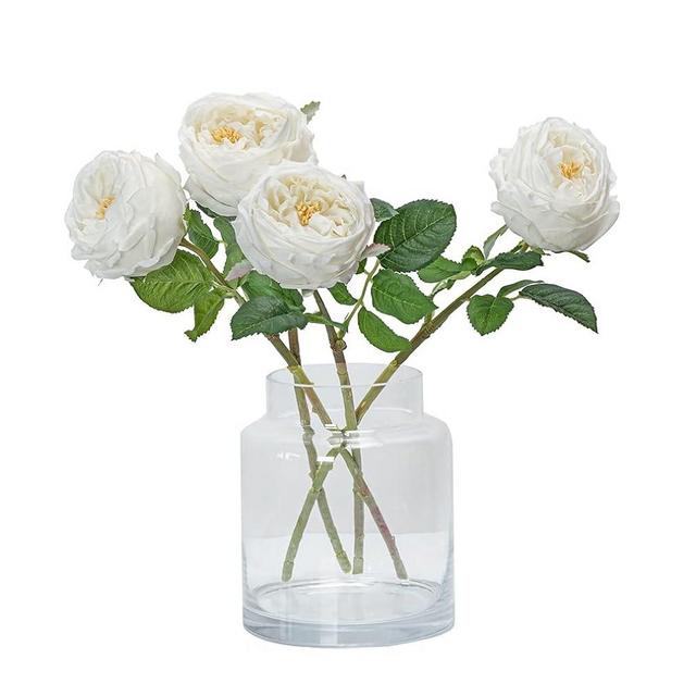 DUYONE White 4pcs Fake Flowers for Decoration Home Decor Real Touch Artificial Flowers Austin Rose Peony Latex Fake Flower Living Room Decoration Vivid Pink Roses Peonies