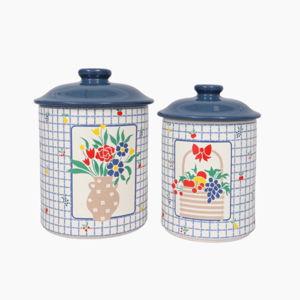 Blue & White Ceramic Canisters, Set of 2