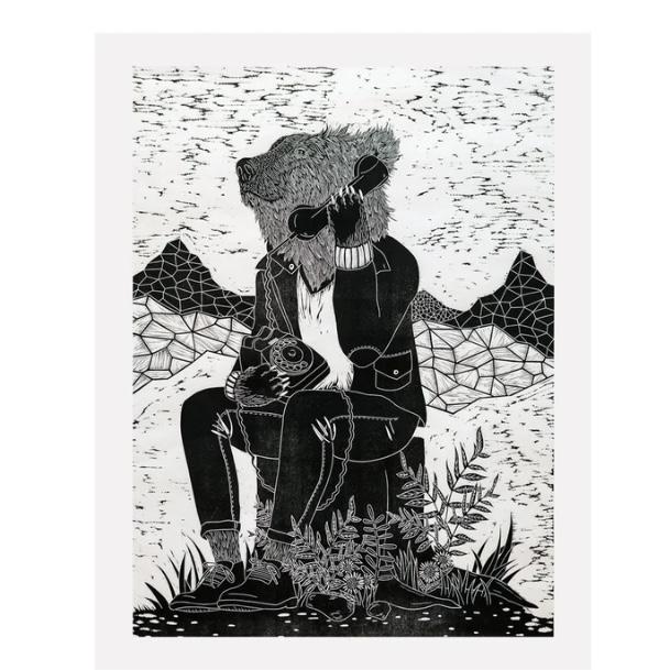 Mountains Are Calling Woodcut Print