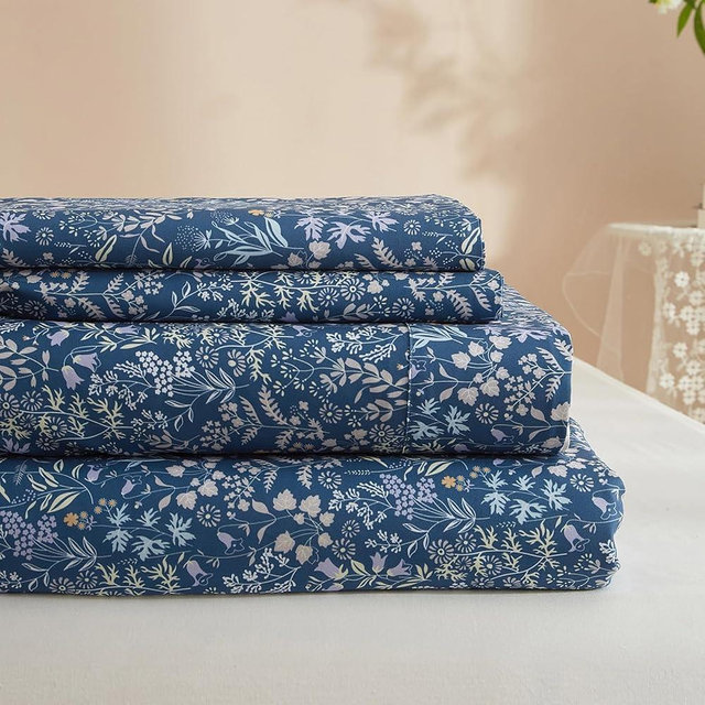Blue Floral Sheets Queen Size Sheet Sets - Extra Soft Queen Bed Sheet Set Cooling Sheets Queen - Comfy Sheets Set Deep Pockets 16",4 Piece Queen Sheets,Cottage Core Floral Bedding Sheets
