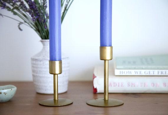 Modern Aged Antique Brass Finish Metal Taper Candle Holders | Minimalist Brass Metal Taper Candlestick