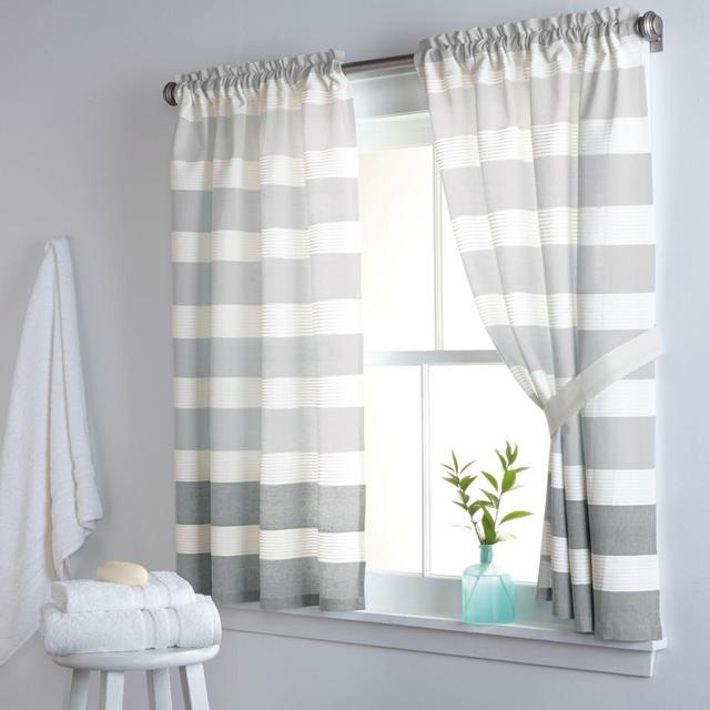DKNY Highline Stripe 38-Inch x 45-Inch Cotton Window Curtain Panel Pair in Grey