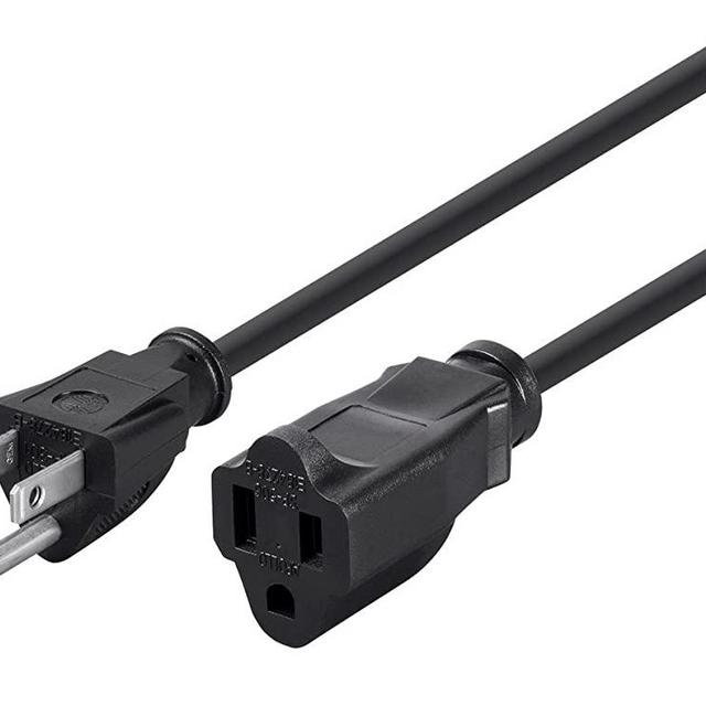 Monoprice 105300 10ft 16AWG Power Extension Cord Cable, 13A (NEMA 5-15P to NEMA 5-15R), Black - 13A