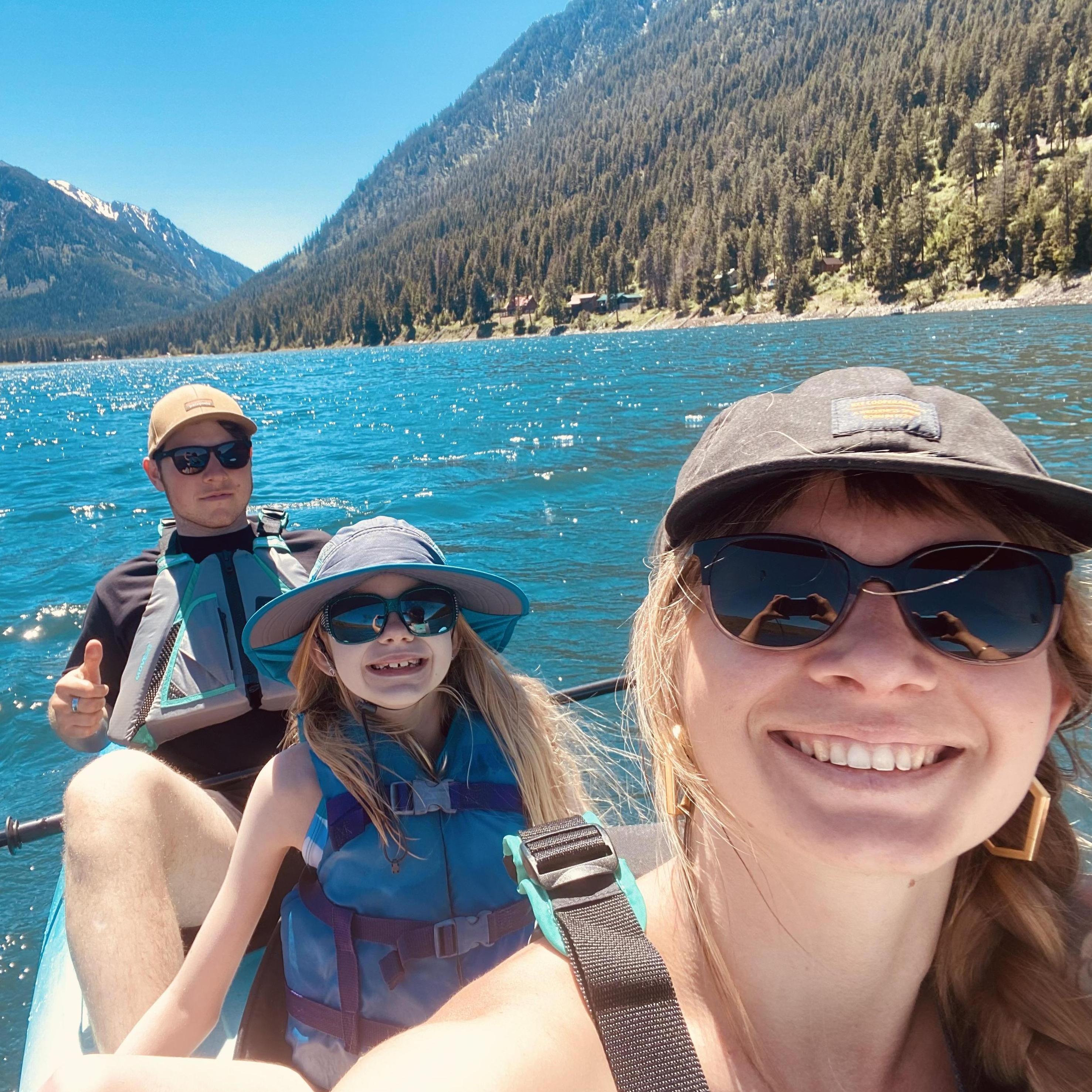 Kayaking on Lake Wallowa with Sayla's sister Amelia
