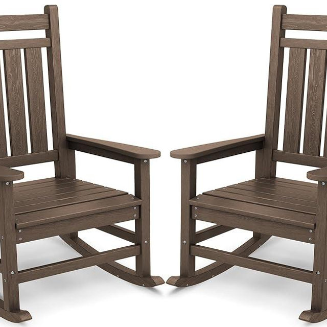 SERWALL Oversized Outdoor Rocking Chair Set of 2, HDPE Rocker for Adults, Patio Rocking Chairs for Porch, Coffee