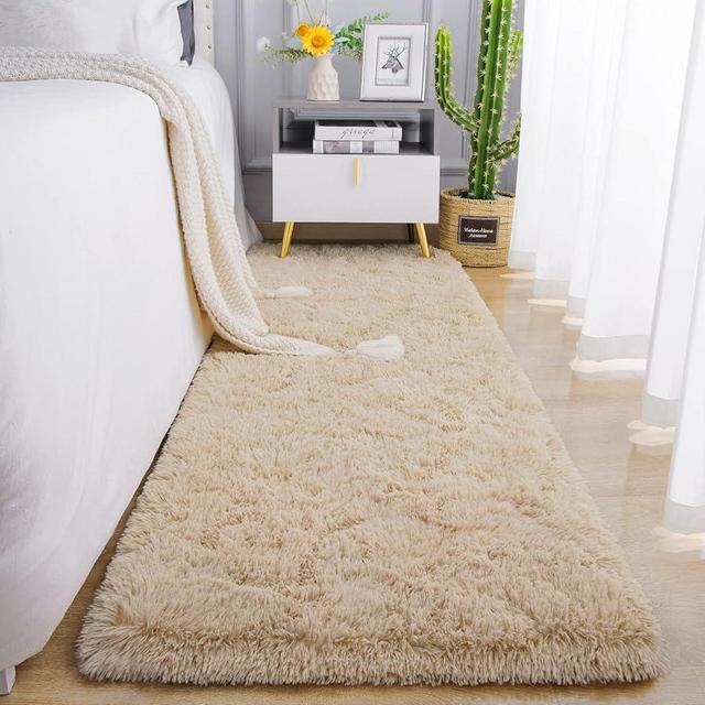 Chicrug Soft Runner Rug for Bedroom Living Room Plush Fluffy Rug 2x10 Feet, Shag Furry Runner Carpet Non Shedding for Nursery Children Kids Girls Room Home Decorative, Khaki