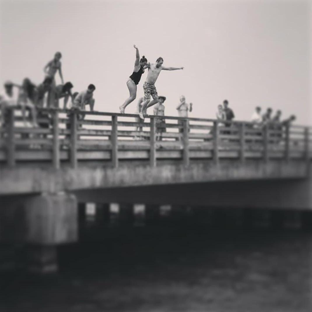 Jumping off the Jaws bridge in Martha's Vineyard in 2014