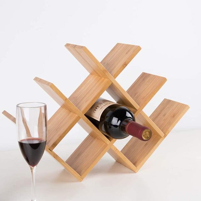 BAMBKIN 8-Bottle Bamboo Wine Rack Bottle Holder Countertop Removable Minimal Assembly Required (Natural Bamboo)