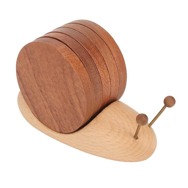 Drink Coasters Small Cup Coasters Set with Holder Snail, Wood Cup Coasters Drink Coaster Set for Coffee Table, Cute Coasters for Modern Home Decor 5.1 x 1.8 x 3.0in Wooden