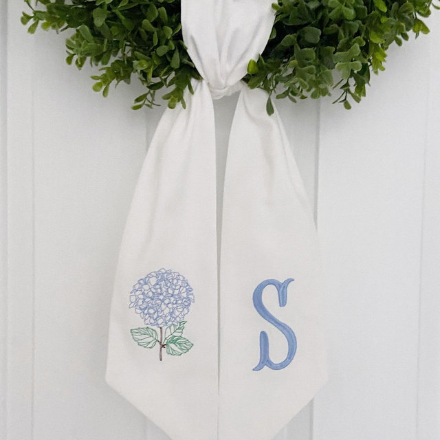 Hydrangea Wreath Sash - Customized Wreath Sash - Custom Door Decor - Wreath Sash - Personalized Gift - Monogrammed Gift - Housewarming Gift