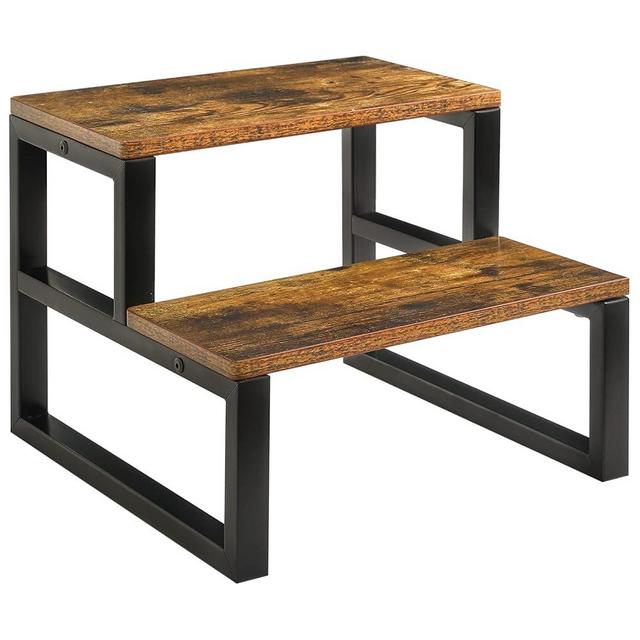 IBUYKE 2-Step Wooden Step Stools for Adults Kids, Heavy Duty Bedside Step Stool with 500 Lbs Capacity, Non-Slip Stepping Foot Stool for Bedroom Livingroom Bathroom Kitchen, Rustic Brown TBD002H