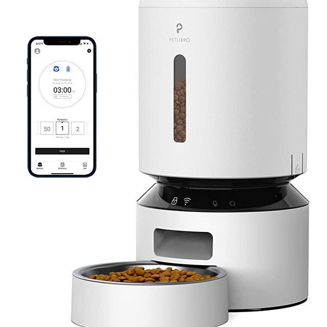 PETLIBRO Automatic Cat Feeder, 5G WiFi Cat Feeder with APP Control for Pet Dry Food, Stainless Steel Bowl, Low Food& Blockage Sensor, 1-10 Meals Per Day, Up to 10s Meal Call for Cat and Dog