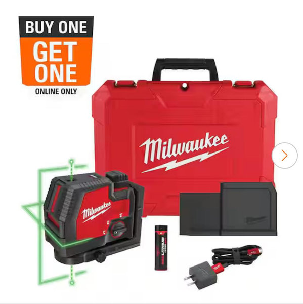 Milwaukee Green 100 ft. Cross Line and Plumb Points Rechargeable Laser Level with REDLITHIUM Lithium-Ion USB Battery and Charger 3522-21