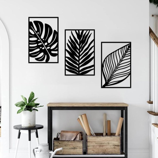 Resama 3 Pcs Boho Metal Wall Art Decor Leaf Sign Wall Vintage Tropical Plant Wall Rustic Palm Leaf Metal Wall Sculpture for Living room Bathroom Bedroom Office(Tropical Leaves)