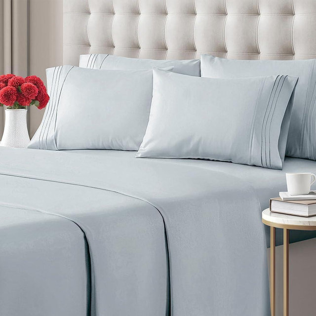 King 6 Piece Sheet Set - Breathable & Cooling Bed Sheets - Hotel Luxury Bed Sheets for Women, Men, Kids & Teens - Comfy Bedding w/ Deep Pockets & Easy Fit - Soft & Wrinkle Free - King Sky Blue Sheets