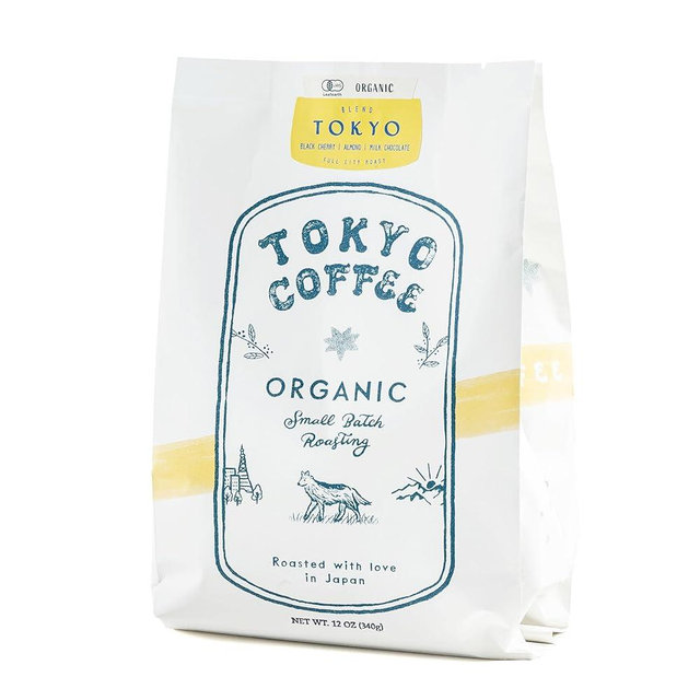 TOKYO COFFEE Organic Blend, Medium Dark Roast Whole Bean Coffee from Japan - 12oz Bag - Sweet and Smooth Signature Blend made with 100% Arabica Beans