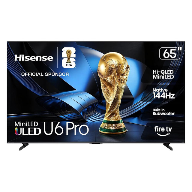 Hisense 65" U6 Pro Series Mini‑LED ULED 4K UHD HDR Gaming AI Smart Fire TV (65U6SF Pro, 2026 New) – Hi-QLED, Native 144Hz, Motion Rate 480, Dolby Vision IQ · Atmos, HDR10+, Glare-Free, Alexa+