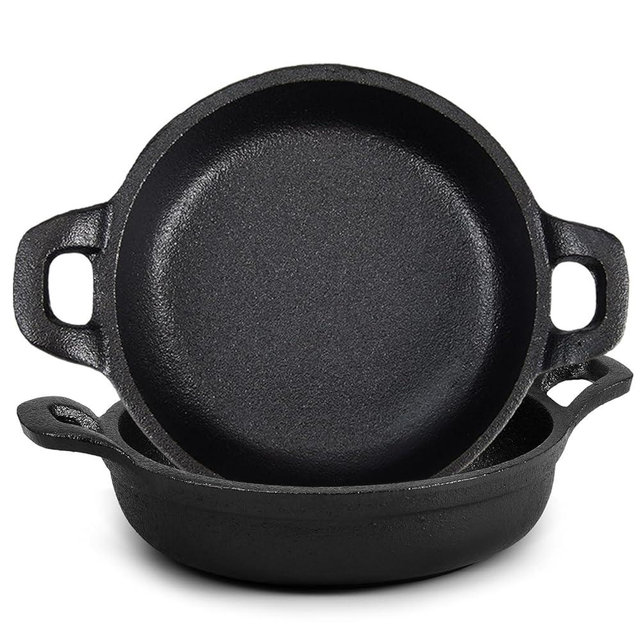 Ziliny Cast Iron Skillet 5 x 5 x 1.2'' Mini Cast Iron Round Pans Small Cast Iron Ramekin Black Casserole Dish Cast Iron Cookware Oven Safe Mini Skillets for Home Indoor Picnic Kitchen(2 Pcs)